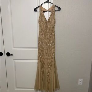 Adrianna Papell Champagne Backless Dress